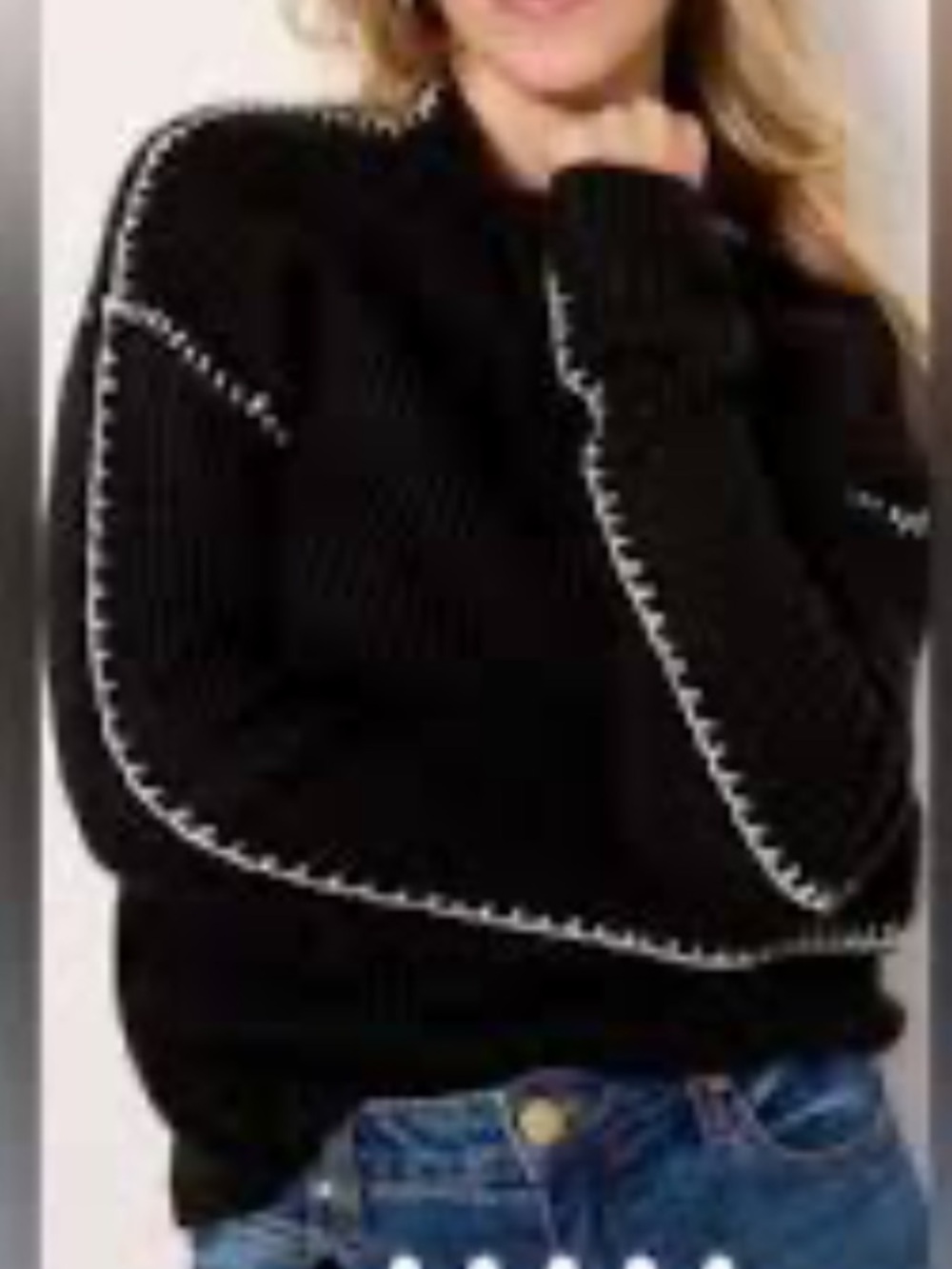 Dreamers by debut black and white whipstitched mock neck sweater